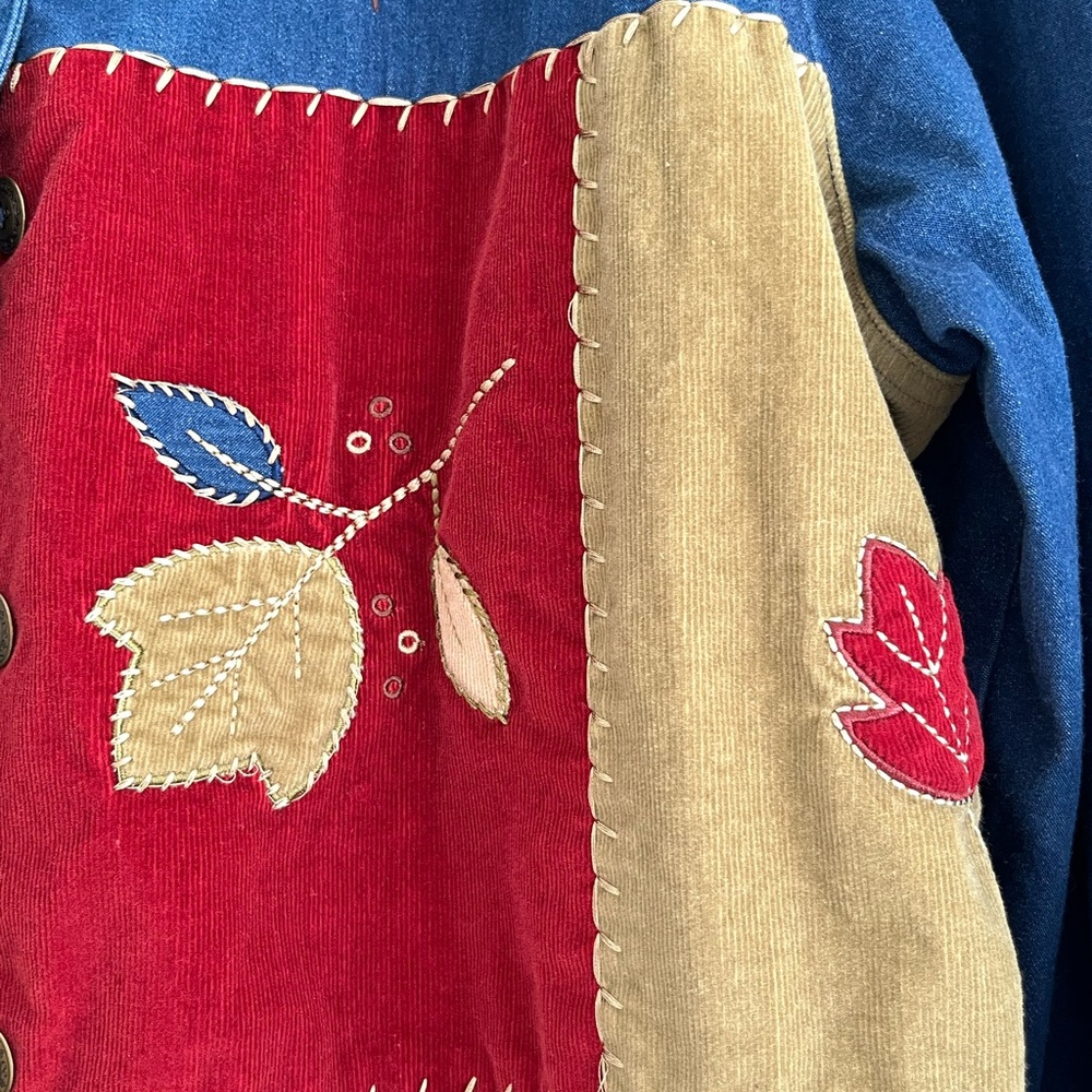 Patchwork Denim Jacket With Embroidered Floral De… - image 3